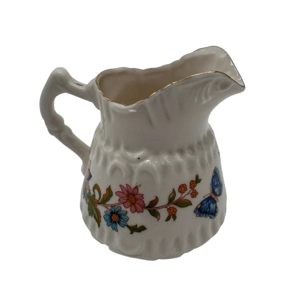 Aynsley Cottage Garden Mini Creamer Fine Bone China Floral Butterfly Gold Trim